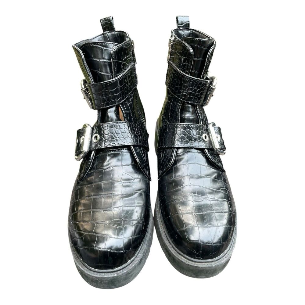Chunky Moto Goth Punk Rock Aldo Black Patent Mock Croc Combat Boots Size 8.5 - Picture 7 of 16